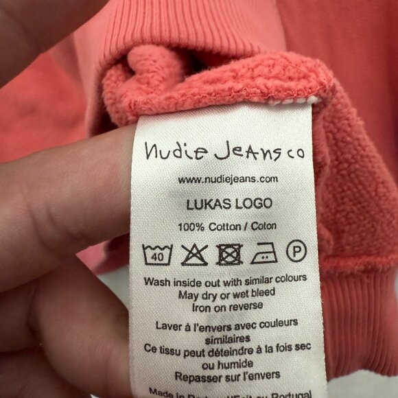 Nudie Jeans Sweatshirt Mens S Pink Fleece Pullover Logo Embroidered - Picture 3 of 9